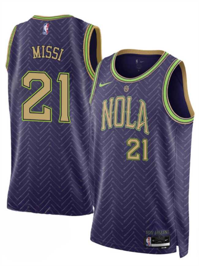 Mens New Orleans Pelicans #21 Yves Missi Purple 2024-25 City Ediiton Stitched Jersey Dzhi->new orleans pelicans->NBA Jersey